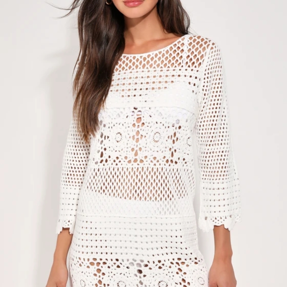 4SI3NNA White Crochet Beach Coverup